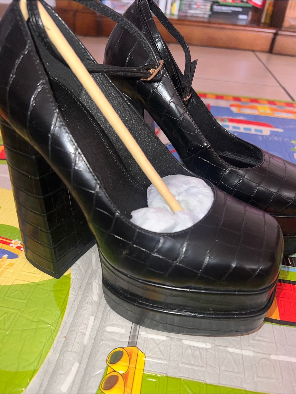 NEW ASOS Black Croc-Embossed Platform Pumps